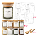 Set de 12 bocaux à épices 450 ml avec 12 cuillères et 12 étiquettes