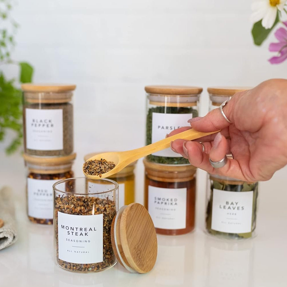 Set de 12 bocaux à épices 450 ml avec 12 cuillères et 12 étiquettes
