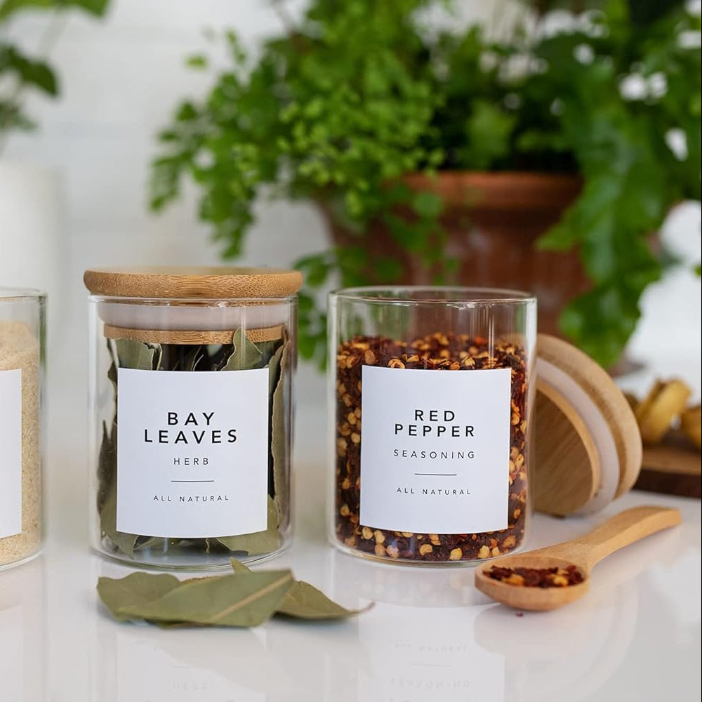 Set de 12 bocaux à épices 450 ml avec 12 cuillères et 12 étiquettes