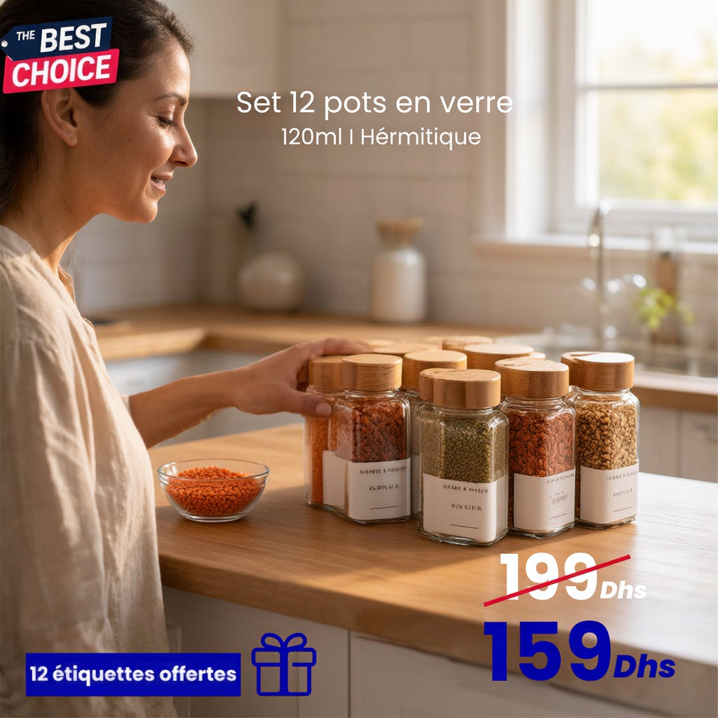 Pack de 12 Pots en Verre 120 ml avec Couvercles