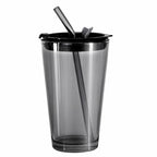 Gobelet isotherme en verre gris fumé 450 ml avec couvercle et paille