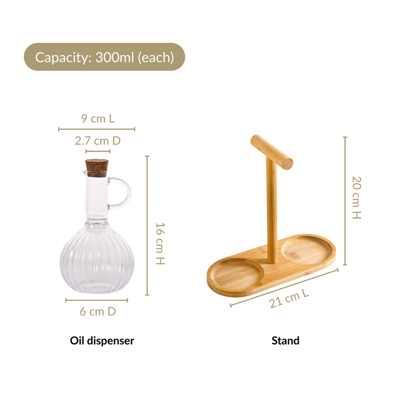 Lot de 2 Bouteilles à Huile et Vinaigre en Verre Borosilicate 300 ml avec Support