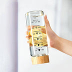 Bouteille d’Eau Motivationnelle en Verre 1000 ml – Avec Bouchon en Bambou et Repères Horaires