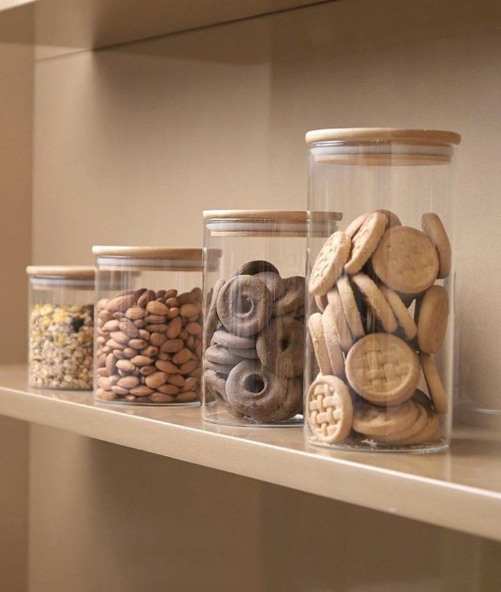 Set de 4 bocaux de stockage en verre avec couvercles en bois