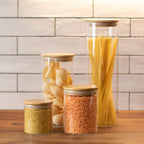 Set de 4 bocaux de garde-manger en verre avec couvercle en bambou