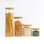 Set de 4 bocaux de garde-manger en verre avec couvercle en bambou
