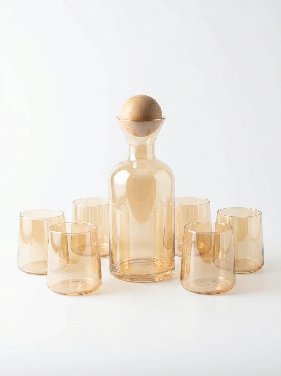 Ensemble de 7 pièces – Pichet et 6 verres ambrés à effet miroir