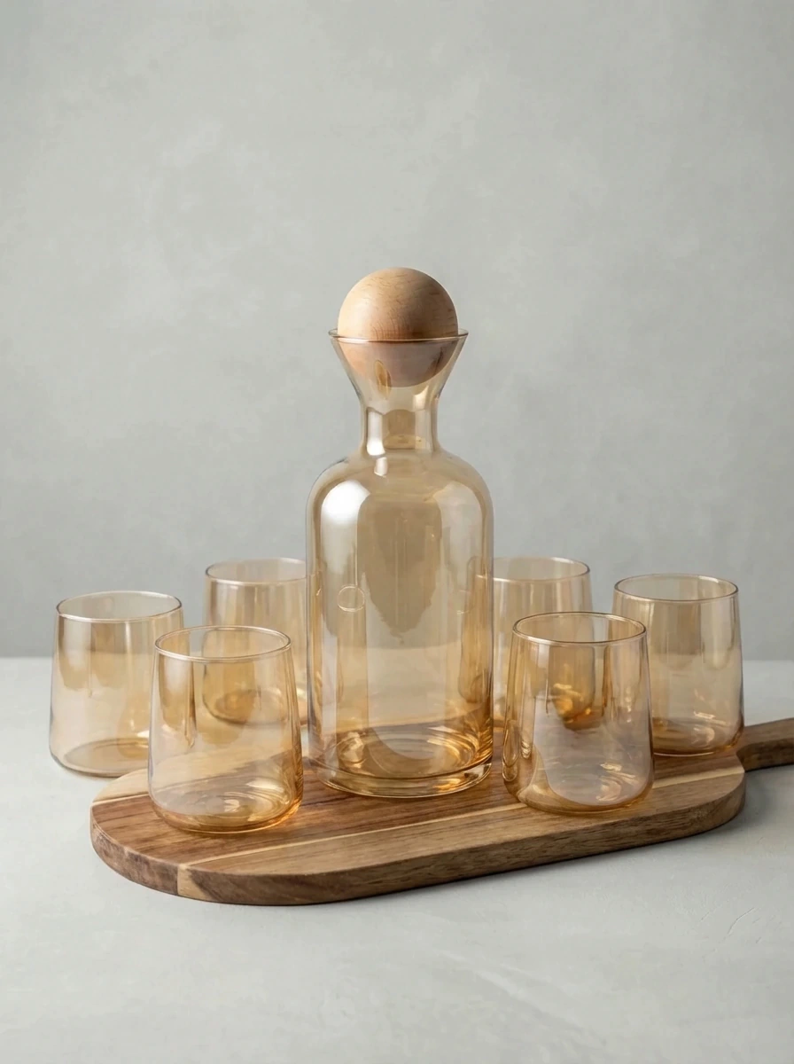 Ensemble de 7 pièces – Pichet et 6 verres ambrés à effet miroir