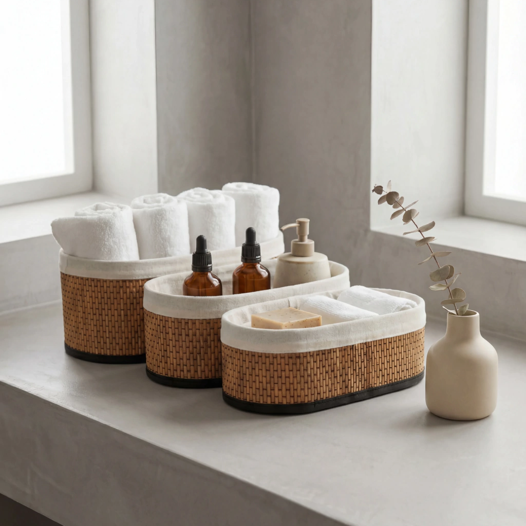 Lot de 3 Paniers de Rangement en Bambou